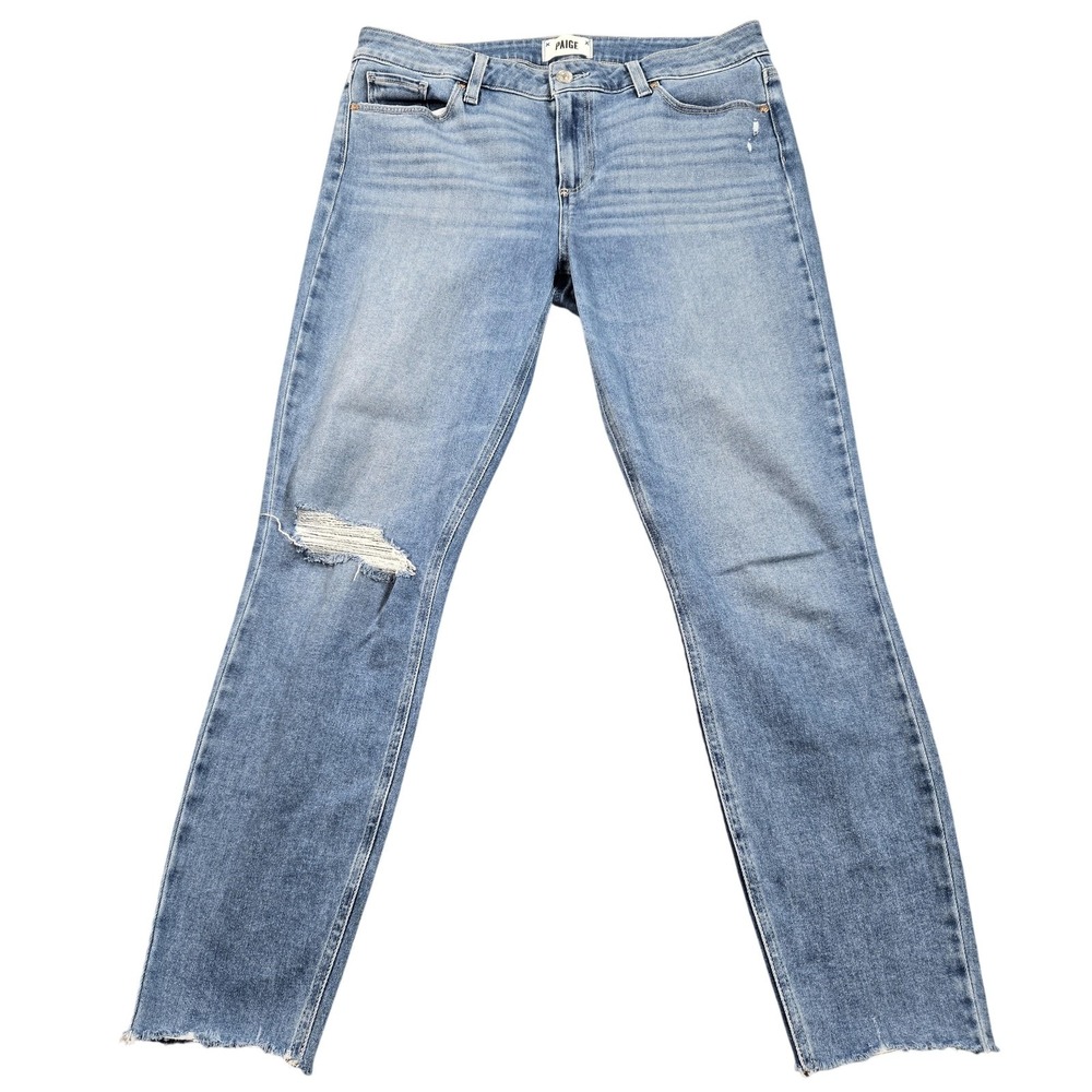 Paige Verdugo Ankle Jules Jeans Womens 31 Blue Mid Rise Distressed Skinny Denim